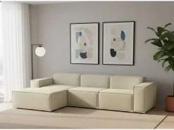 Sofá fixo Jessica, sofá modular de 3 lugares com península esquerda, 100% Fabricado na Itália, Sofá de tecido moderno, 300x170h70 cm, Bege