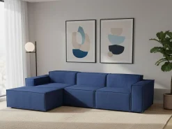 Sofá fixo Jessica, sofá modular de 3 lugares com península esquerda, 100% Fabricado na Itália, Sofá de tecido moderno, 300x170h70 cm, Azul