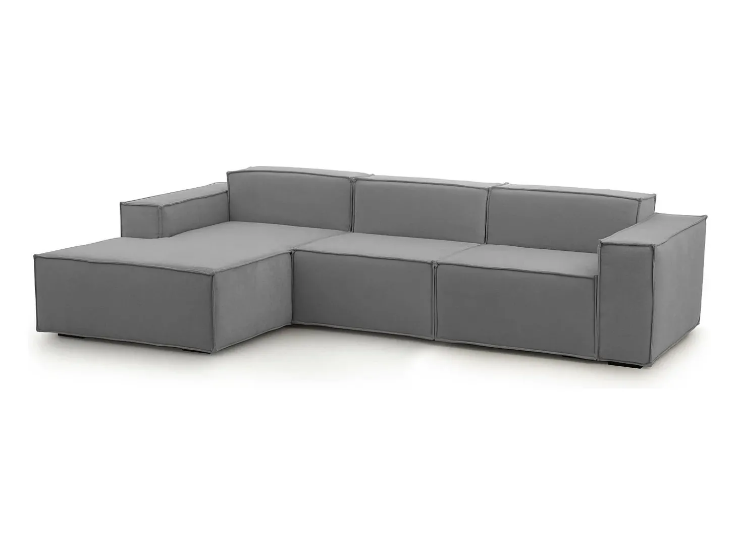 Sofá fixo Jessica, sofá modular de 3 lugares com península esquerda, 100% Fabricado na Itália, Sofá de tecido moderno, 300x170h70 cm, Cinza