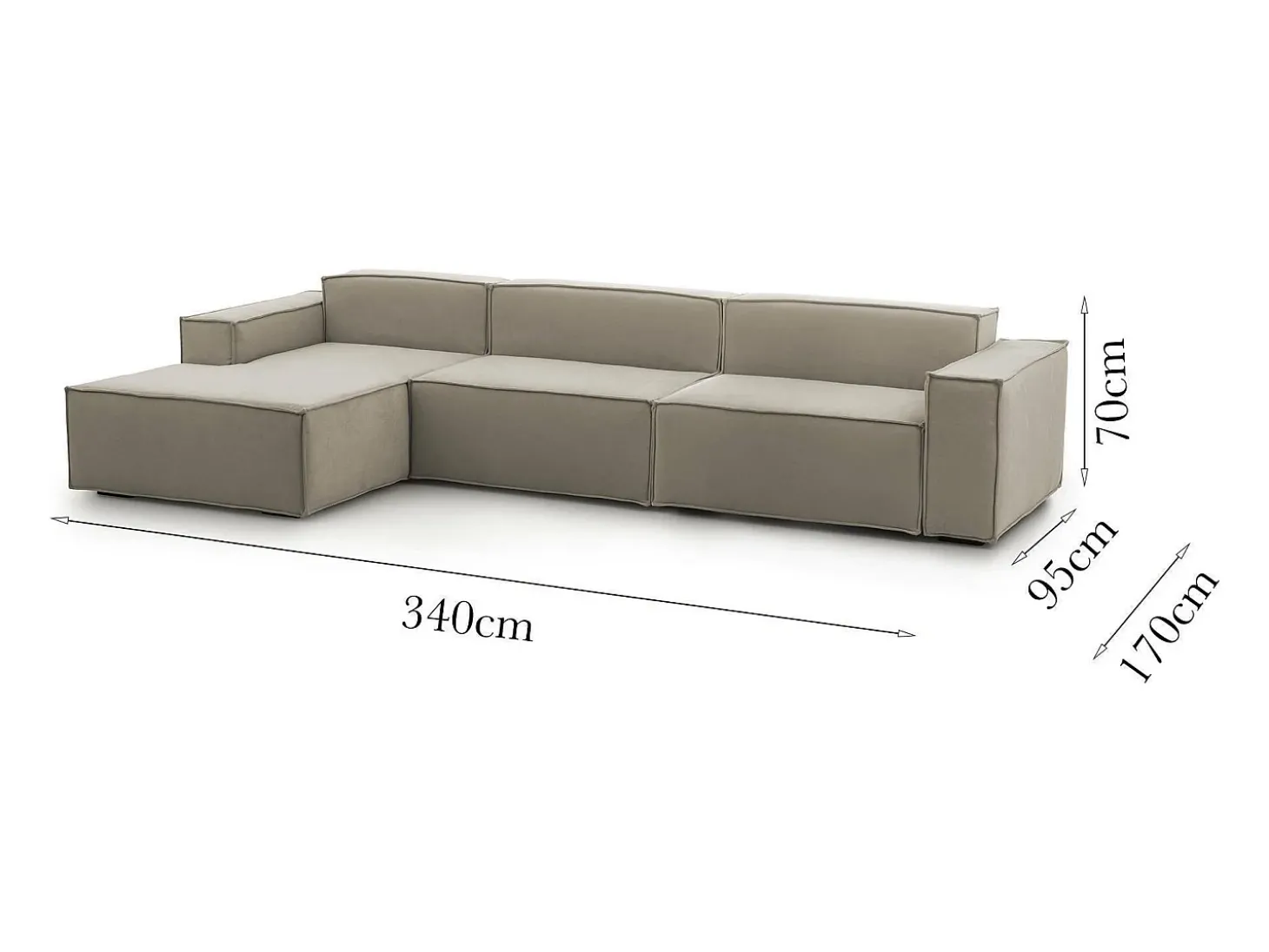 Sofá fixo Licia, sofá modular de 4 lugares com península esquerda, 100% Fabricado na Itália, Sofá de tecido moderno, 340x170h70 cm, Taupe