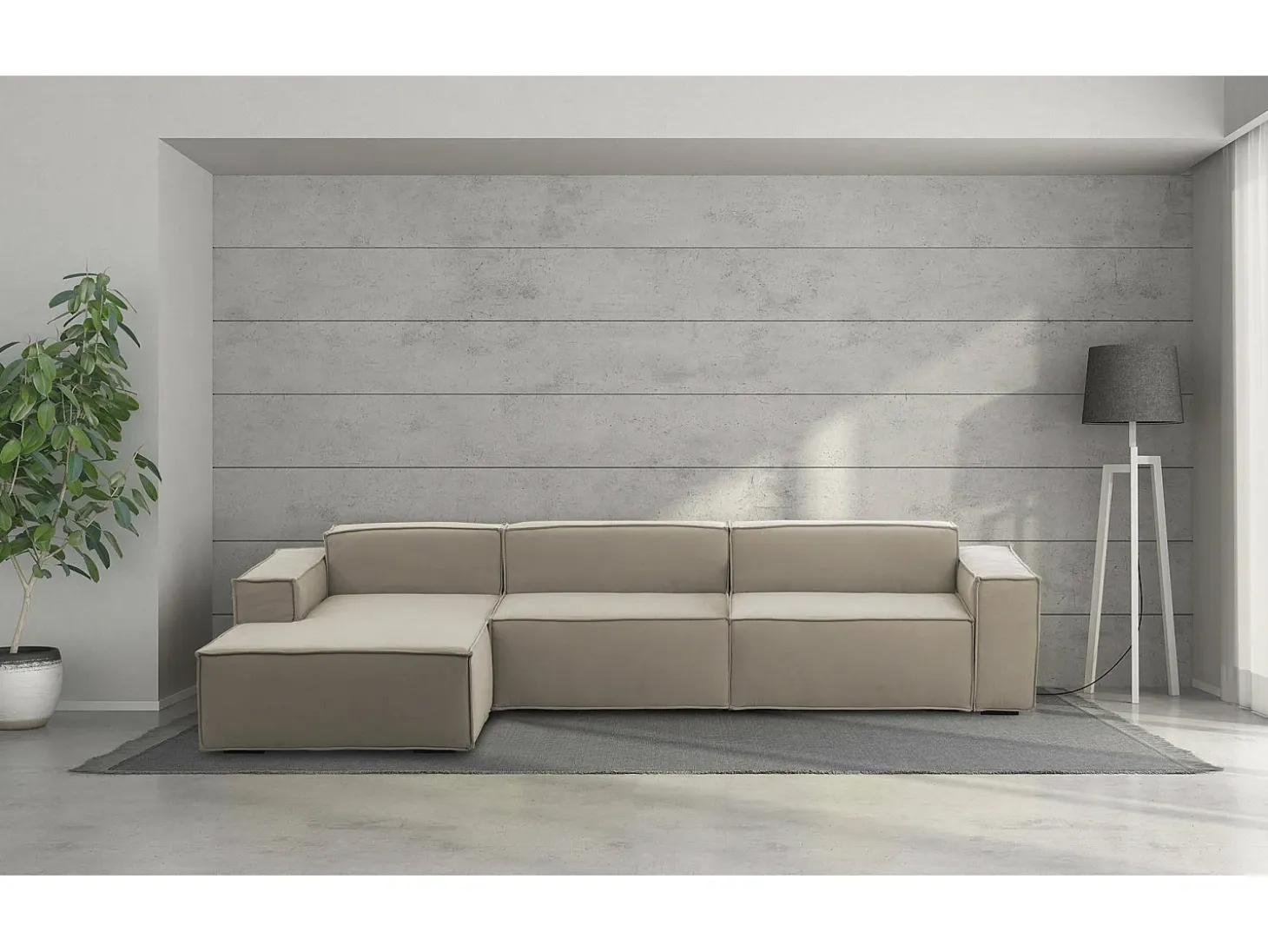 Sofá fixo Licia, sofá modular de 4 lugares com península esquerda, 100% Fabricado na Itália, Sofá de tecido moderno, 340x170h70 cm, Taupe