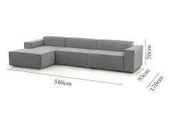 Sofá fixo Licia, sofá modular de 4 lugares com península esquerda, 100% Fabricado na Itália, Sofá de tecido moderno, 340x170h70 cm, Cinza