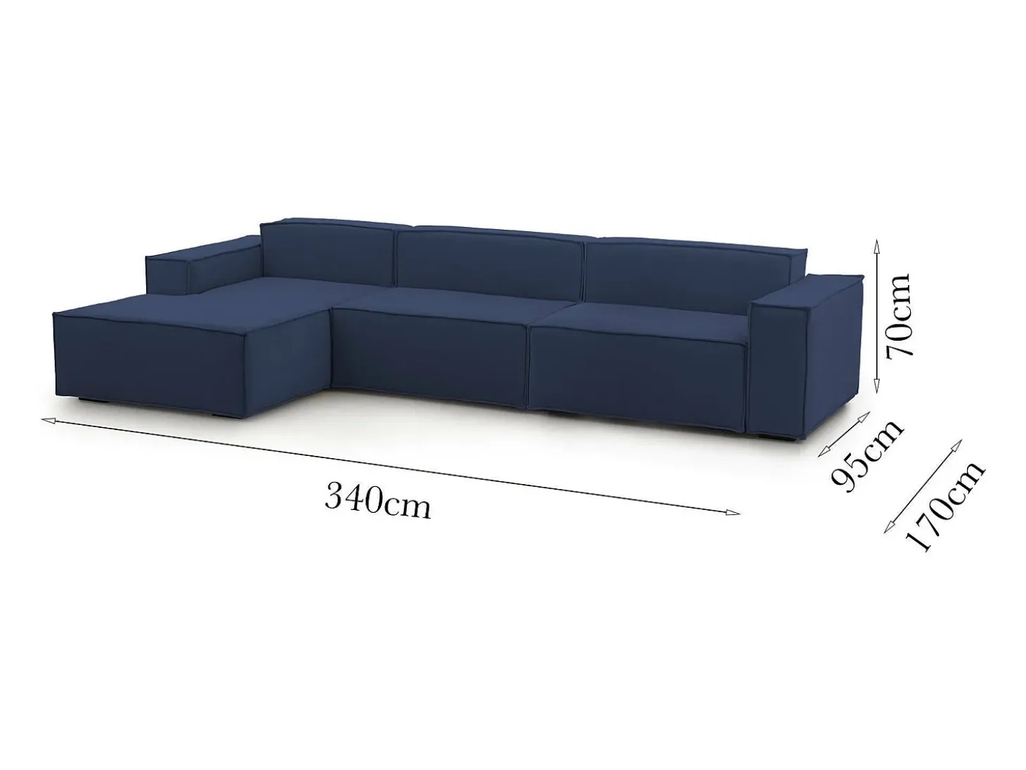 Sofá fixo Licia, sofá modular de 4 lugares com península esquerda, 100% Fabricado na Itália, Sofá de tecido moderno, 340x170h70 cm, Azul