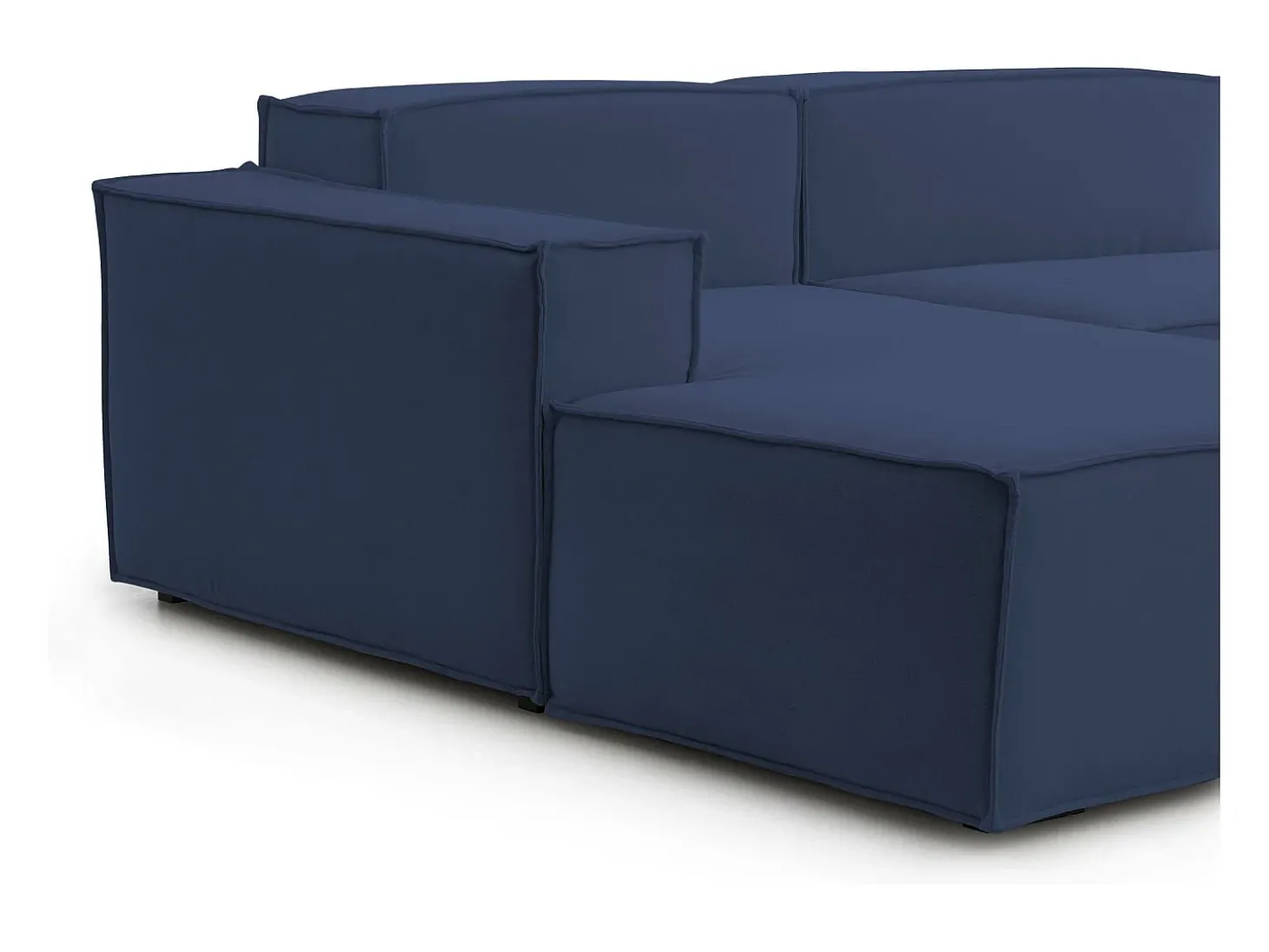 Sofá fixo Licia, sofá modular de 4 lugares com península esquerda, 100% Fabricado na Itália, Sofá de tecido moderno, 340x170h70 cm, Azul