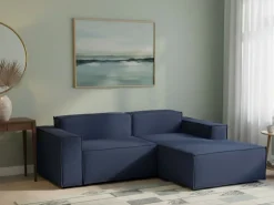 Sofá fixo Lidia, Sofá modular grande de 2 lugares com península direita, 100% Fabricado na Itália, Sofá de tecido moderno, 240x170h70 cm, Azul