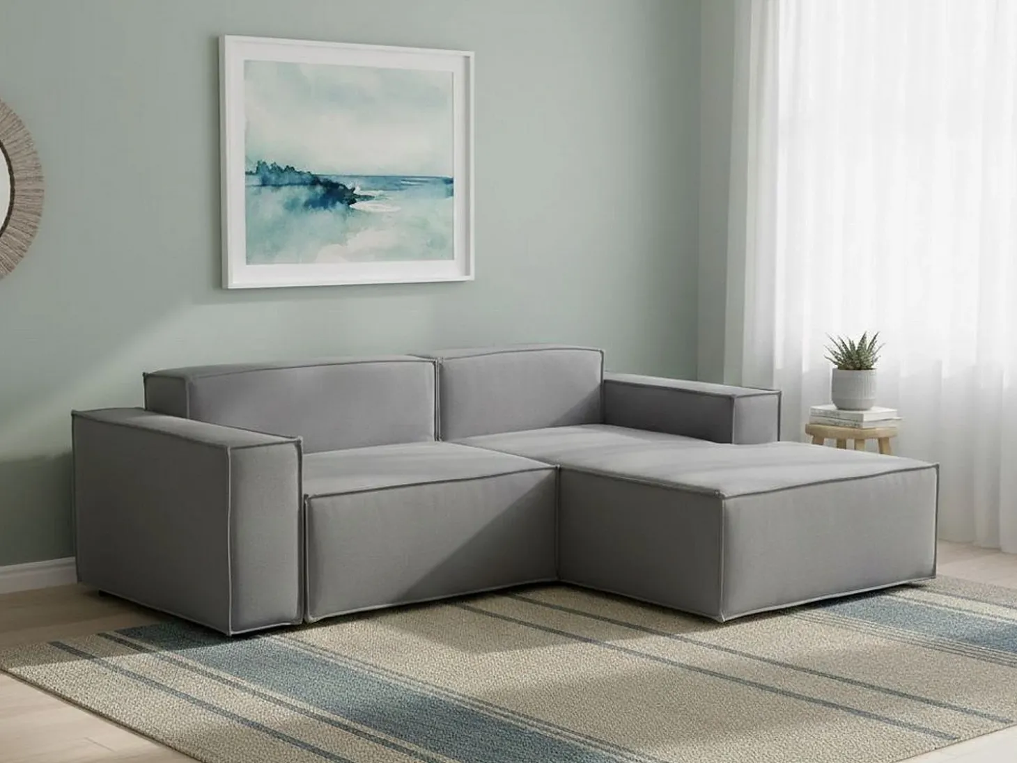 Sofá fixo Lidia, Sofá modular grande de 2 lugares com península direita, 100% Fabricado na Itália, Sofá de tecido moderno, 240x170h70 cm, Cinza