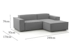 Sofá fixo Lidia, Sofá modular grande de 2 lugares com península direita, 100% Fabricado na Itália, Sofá de tecido moderno, 240x170h70 cm, Cinza