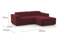 Sofá fixo Lidia, Sofá modular grande de 2 lugares com península direita, 100% Fabricado na Itália, Sofá de tecido moderno, 240x170h70 cm, Vermelho