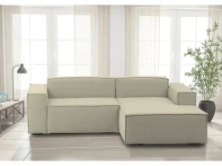 Sofá fixo Lidia, Sofá modular grande de 2 lugares com península direita, 100% Fabricado na Itália, Sofá de tecido moderno, 240x170h70 cm, Bege