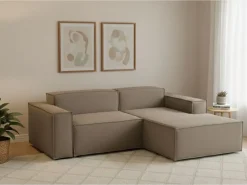 Sofá fixo Lidia, Sofá modular grande de 2 lugares com península direita, 100% Fabricado na Itália, Sofá de tecido moderno, 240x170h70 cm, Taupe