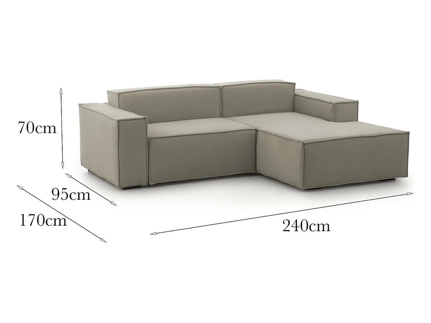 Sofá fixo Lidia, Sofá modular grande de 2 lugares com península direita, 100% Fabricado na Itália, Sofá de tecido moderno, 240x170h70 cm, Taupe