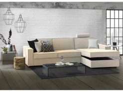 Sofá fixo Maia, Sofá de canto, 100% Fabricado na Itália, Sofá da sala com, Península direita, com braços finos, Cm 260x95h90, Bege