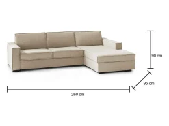 Sofá fixo Maia, Sofá de canto, 100% Fabricado na Itália, Sofá da sala com, Península direita, com braços finos, Cm 260x95h90, Bege