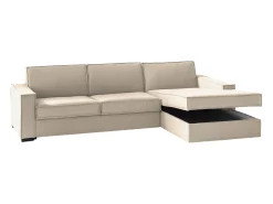 Sofá fixo Maia, Sofá de canto, 100% Fabricado na Itália, Sofá da sala com, Península direita, com braços finos, Cm 260x95h90, Bege