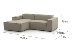 Sofá fixo Nadia, sofá modular de 2 lugares com península esquerda, 100% Fabricado na Itália, Sofá de tecido moderno, 220x170h70 cm, Taupe