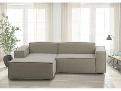 Sofá fixo Nadia, sofá modular de 2 lugares com península esquerda, 100% Fabricado na Itália, Sofá de tecido moderno, 220x170h70 cm, Taupe