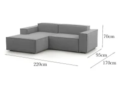 Sofá fixo Nadia, sofá modular de 2 lugares com península esquerda, 100% Fabricado na Itália, Sofá de tecido moderno, 220x170h70 cm, Cinza