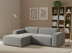 Sofá fixo Nadia, sofá modular de 2 lugares com península esquerda, 100% Fabricado na Itália, Sofá de tecido moderno, 220x170h70 cm, Cinza