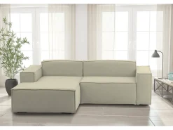Sofá fixo Nadia, sofá modular de 2 lugares com península esquerda, 100% Fabricado na Itália, Sofá de tecido moderno, 220x170h70 cm, Bege