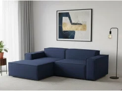 Sofá fixo Nadia, sofá modular de 2 lugares com península esquerda, 100% Fabricado na Itália, Sofá de tecido moderno, 220x170h70 cm, Azul