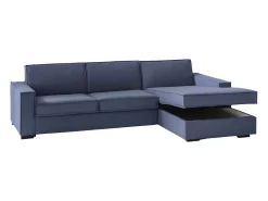 Sofá fixo Nami, Sofá de canto, 100% Fabricado na Itália, Sofá da sala com península container direita, com braços padrão, 280x95h90 cm, Azul