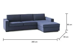 Sofá fixo Nami, Sofá de canto, 100% Fabricado na Itália, Sofá da sala com península container direita, com braços padrão, 280x95h90 cm, Azul