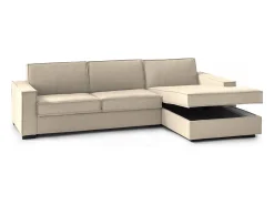 Sofá fixo Nami, Sofá de canto, 100% Fabricado na Itália, Sofá da sala com península de contêiner direita, com braços padrão, 280x95h90 cm, Bege