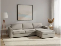 Sofá fixo Nami, Sofá de canto, 100% Fabricado na Itália, Sofá da sala com península direita, com braços padrão, 280x95h90 cm, Taupe