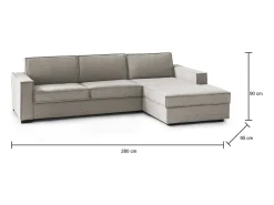 Sofá fixo Nami, Sofá de canto, 100% Fabricado na Itália, Sofá da sala com península direita, com braços padrão, 280x95h90 cm, Taupe