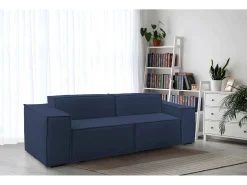 Sofá fixo Paola, sofá modular linear de 2 lugares, 100% Fabricado na Itália, Sofá moderno para sala em tecido, 220x95h70 cm, Azul