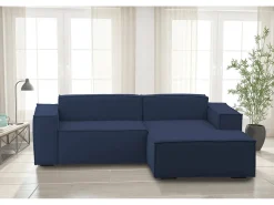 Sofá fixo Patrizia, sofá modular de 2 lugares com península direita, 100% Fabricado na Itália, Sofá de tecido moderno, 220x170h70 cm, Azul