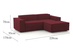 Sofá fixo Patrizia, sofá modular de 2 lugares com península direita, 100% Fabricado na Itália, Sofá de tecido moderno, 220x170h70 cm, Vermelho