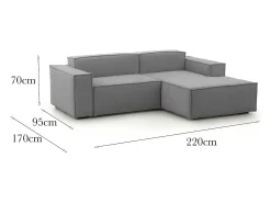 Sofá fixo Patrizia, sofá modular de 2 lugares com península direita, 100% Fabricado na Itália, Sofá de tecido moderno, 220x170h70 cm, Cinza