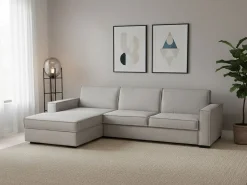 Sofá fixo Perla, Sofá de canto, 100% Fabricado na Itália, Sofá da sala com, Península esquerda, com braços finos, 260x95h90 cm, Cinza