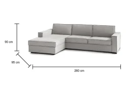 Sofá fixo Perla, Sofá de canto, 100% Fabricado na Itália, Sofá da sala com, Península esquerda, com braços finos, 260x95h90 cm, Cinza