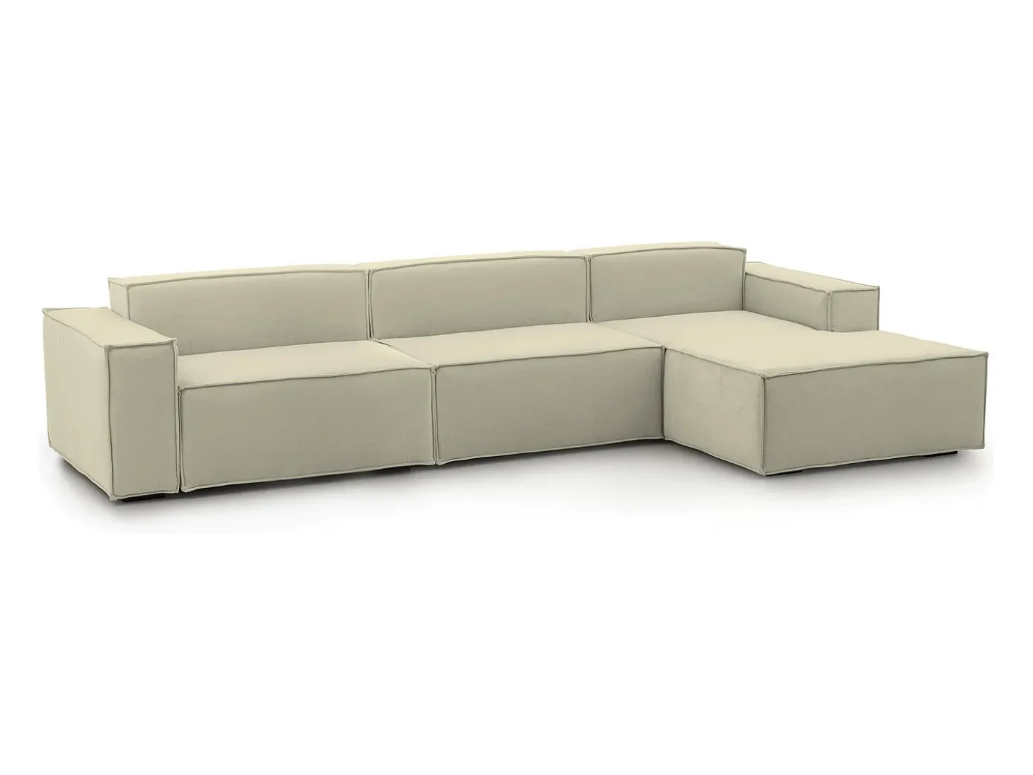 Sofá fixo Raffaella, sofá modular de 4 lugares com península direita, 100% Fabricado na Itália, Sofá de tecido moderno, 340x170h70 cm, Bege