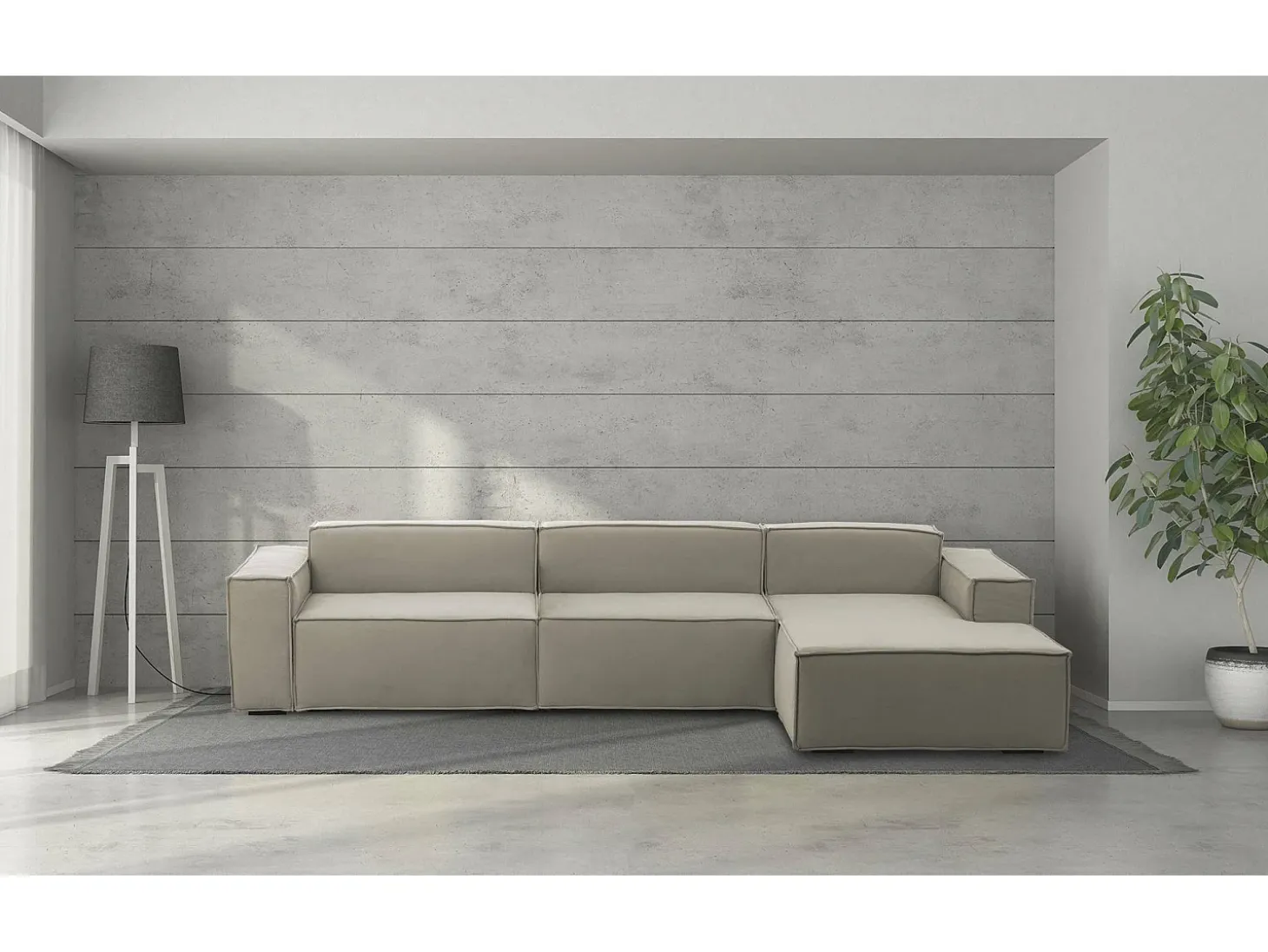 Sofá fixo Raffaella, sofá modular de 4 lugares com península direita, 100% Fabricado na Itália, Sofá de tecido moderno, 340x170h70 cm, Taupe