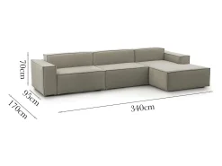 Sofá fixo Raffaella, sofá modular de 4 lugares com península direita, 100% Fabricado na Itália, Sofá de tecido moderno, 340x170h70 cm, Taupe