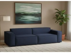 Sofá fixo Simona, sofá modular linear de 3 lugares, 100% Fabricado na Itália, Sofá moderno para sala em tecido, 260x95h70 cm, Azul