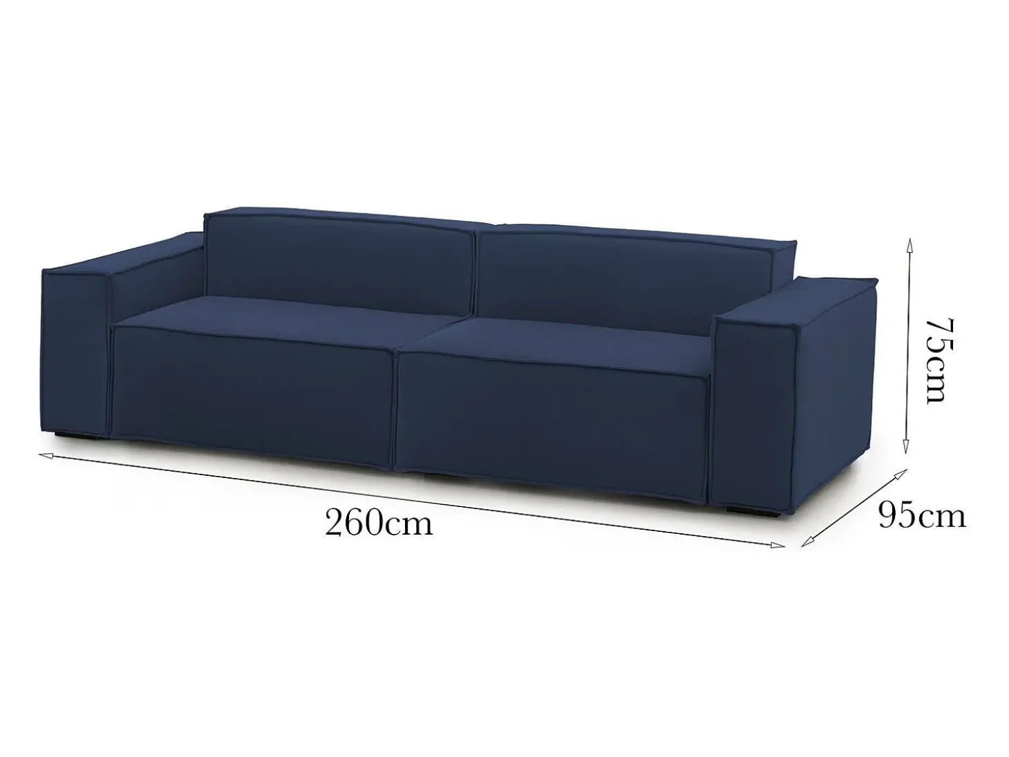 Sofá fixo Simona, sofá modular linear de 3 lugares, 100% Fabricado na Itália, Sofá moderno para sala em tecido, 260x95h70 cm, Azul