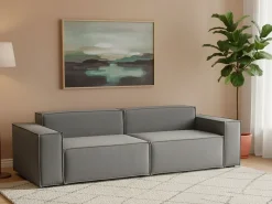Sofá fixo Simona, sofá modular linear de 3 lugares, 100% Fabricado na Itália, Sofá moderno para sala em tecido, 260x95h70 cm, Cinza