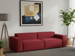 Sofá fixo Simona, sofá modular linear de 3 lugares, 100% Fabricado na Itália, Sofá moderno para sala em tecido, 260x95h70 cm, Vermelho