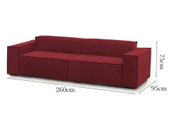Sofá fixo Simona, sofá modular linear de 3 lugares, 100% Fabricado na Itália, Sofá moderno para sala em tecido, 260x95h70 cm, Vermelho