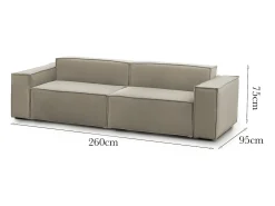 Sofá fixo Simona, sofá modular linear de 3 lugares, 100% Fabricado na Itália, Sofá moderno para sala em tecido, 260x95h70 cm, Taupe