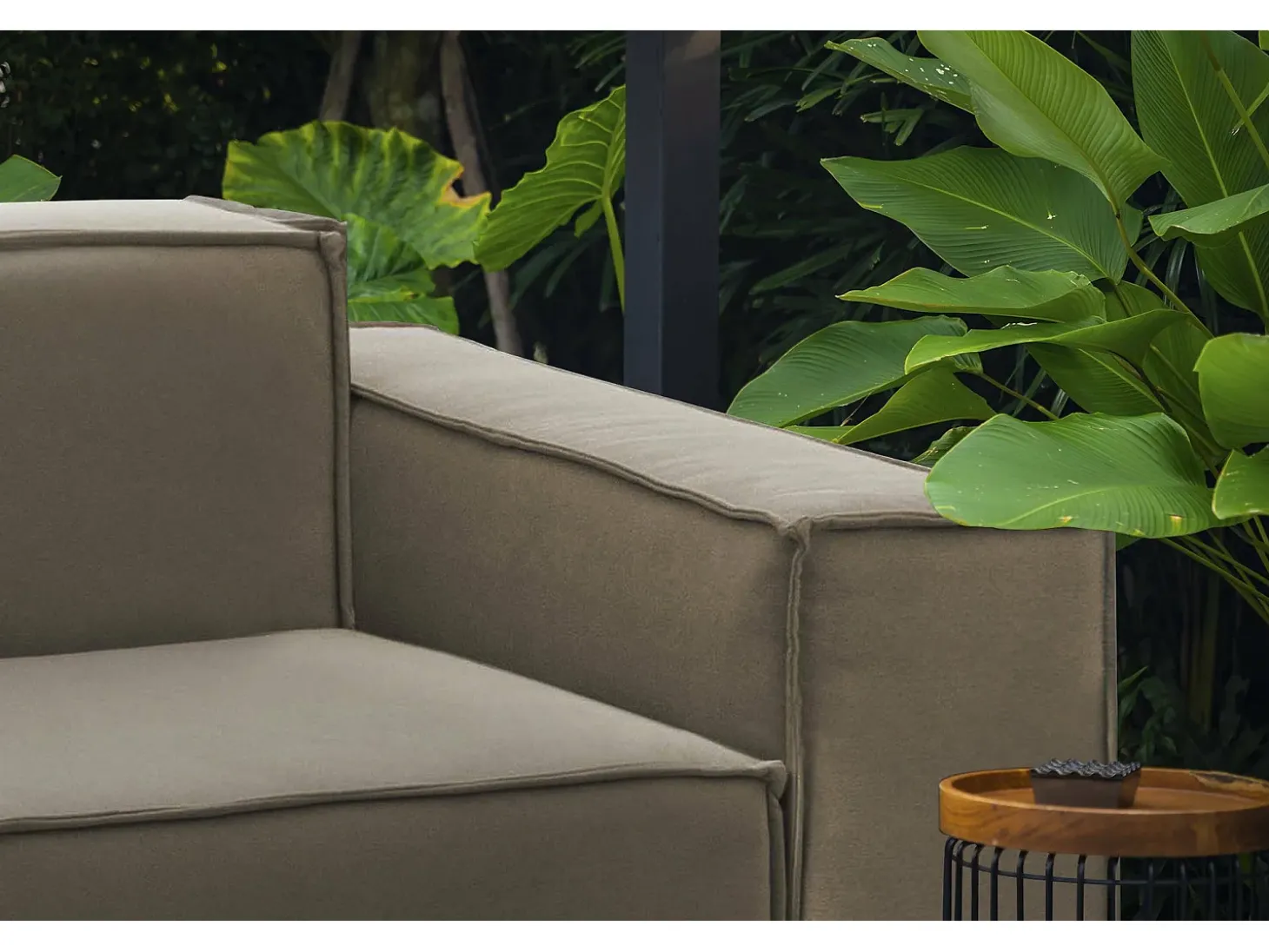 Sofá fixo Simona, sofá modular linear de 3 lugares, 100% Fabricado na Itália, Sofá moderno para sala em tecido, 260x95h70 cm, Taupe
