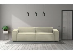 Sofá fixo Simona, sofá modular linear de 3 lugares, 100% Fabricado na Itália, Sofá moderno para sala em tecido, 260x95h70 cm, Bege