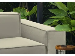 Sofá fixo Simona, sofá modular linear de 3 lugares, 100% Fabricado na Itália, Sofá moderno para sala em tecido, 260x95h70 cm, Bege
