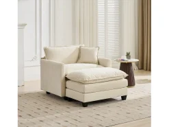 Sofá individual Cloud em tecido chenille bege - Ideal para sala de estar, quarto e apartamento