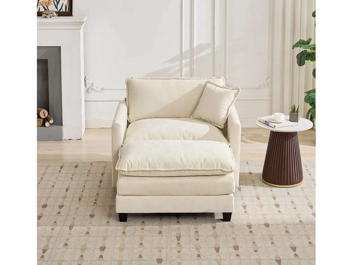 Sofá individual Cloud em tecido chenille bege - Ideal para sala de estar, quarto e apartamento