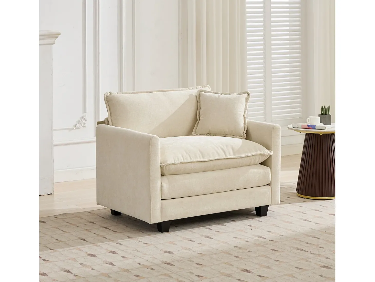 Sofá individual Cloud em tecido chenille bege - Ideal para sala de estar, quarto e apartamento